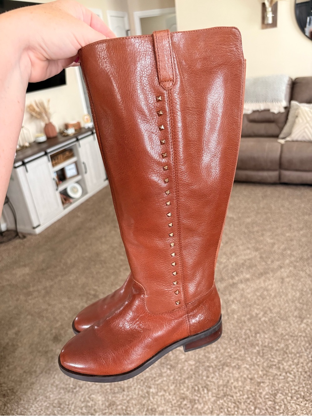 Marc Fisher Women's Tall Stud-Detail Riding Boots in Cognac